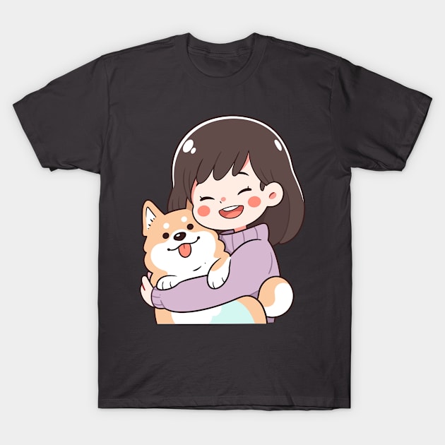 Just a Girl with her corgi dog illustration I T-Shirt by Sara-Design2